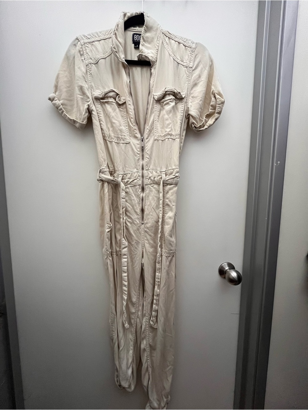 BDG Cream Utility Jumpsuit with Self-Tie Waist